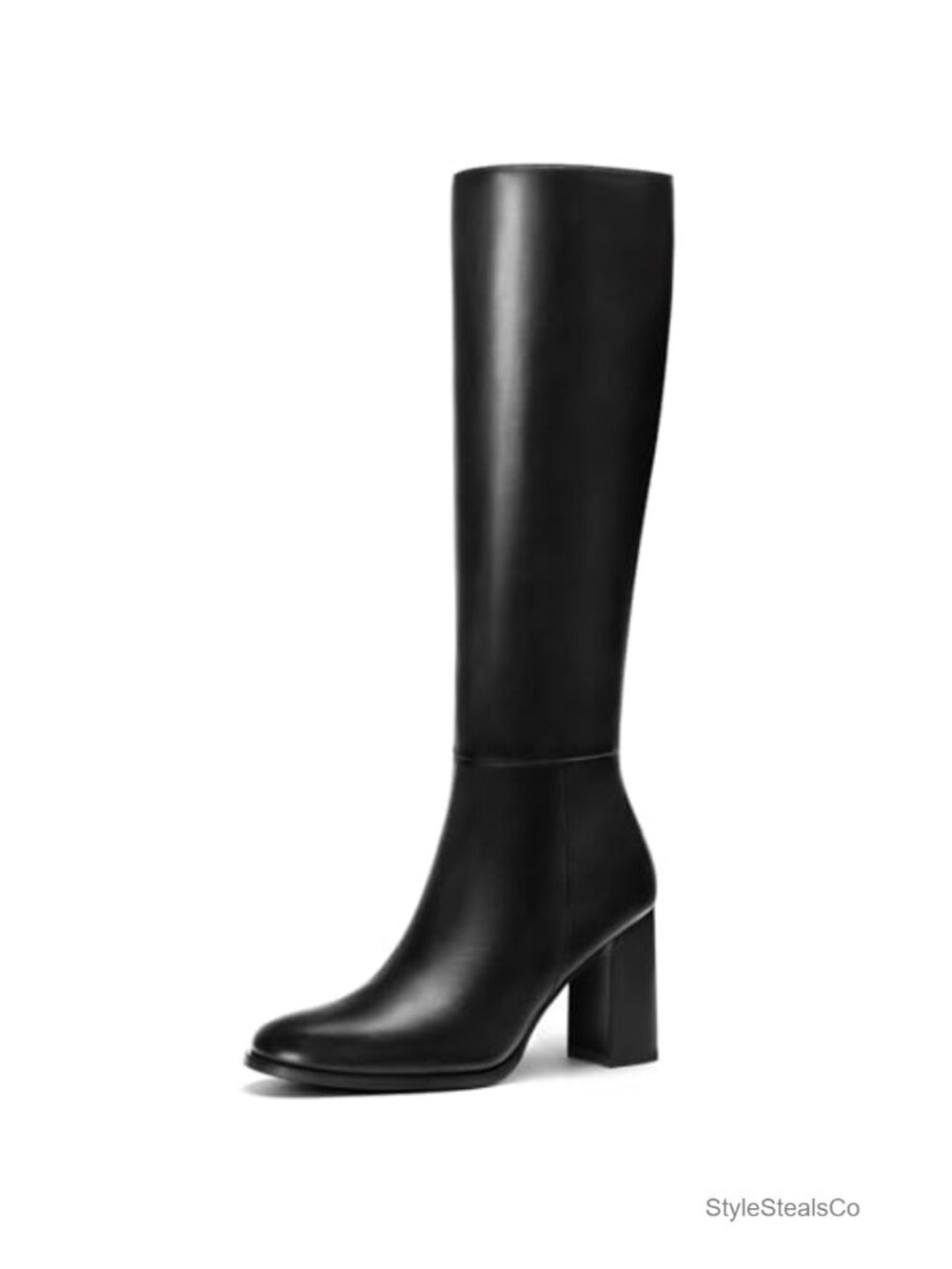Women Knee High Boots Faux Leather Chunky Heel Side Zip Tall Gogo Boots